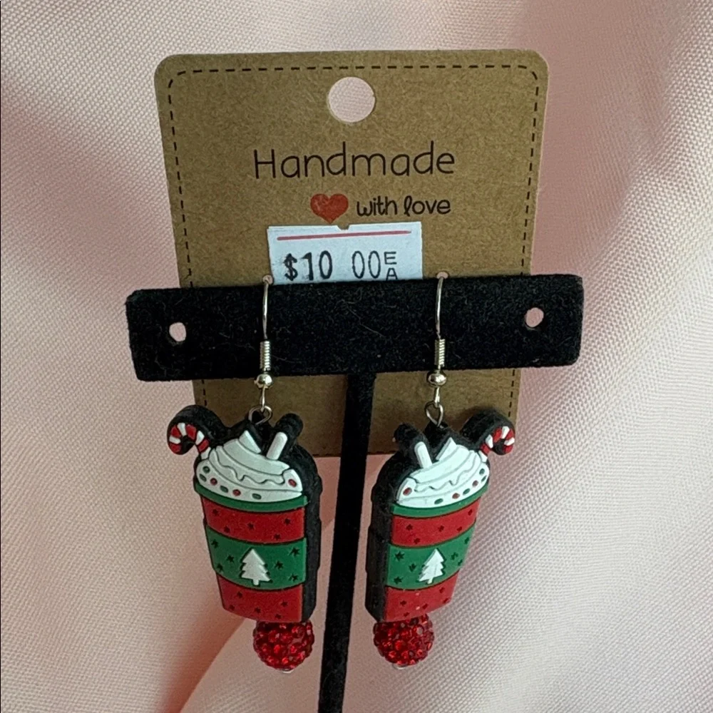 Handmade Festive Latte Christmas Cup Earrings - - Picture 4 of 13